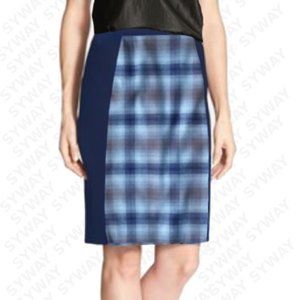 Halogen Navy Blue Plaid Panel Pencil Skirt